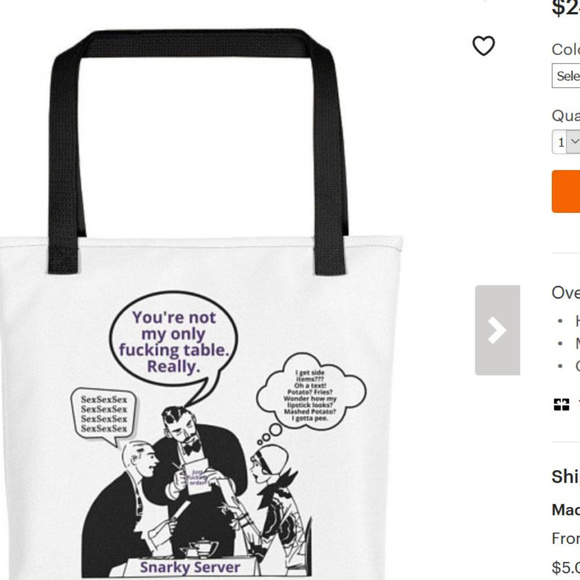 Snarky Server Custom made T shirts coffee mugs bag - Picture 5 of 6